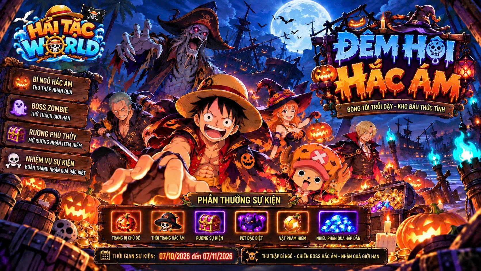 Sự kiện Halloween Đêm Hội Hắc Ám — Hải Tặc Zombie trên bãi biển ma